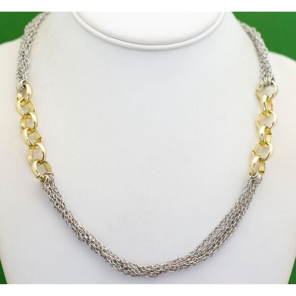 Vintage Two Tone Gold Silver Tone Multistrand Necklace, K33 - Picture 2 of 3